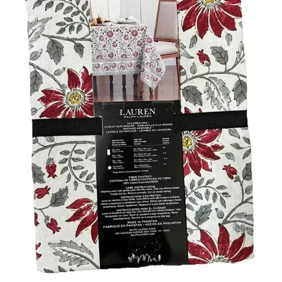 NEW Ralph Lauren Winter Christmas Poinsettia 100% Cotton Tablecloth Cover 60x84 - Picture 2 of 4